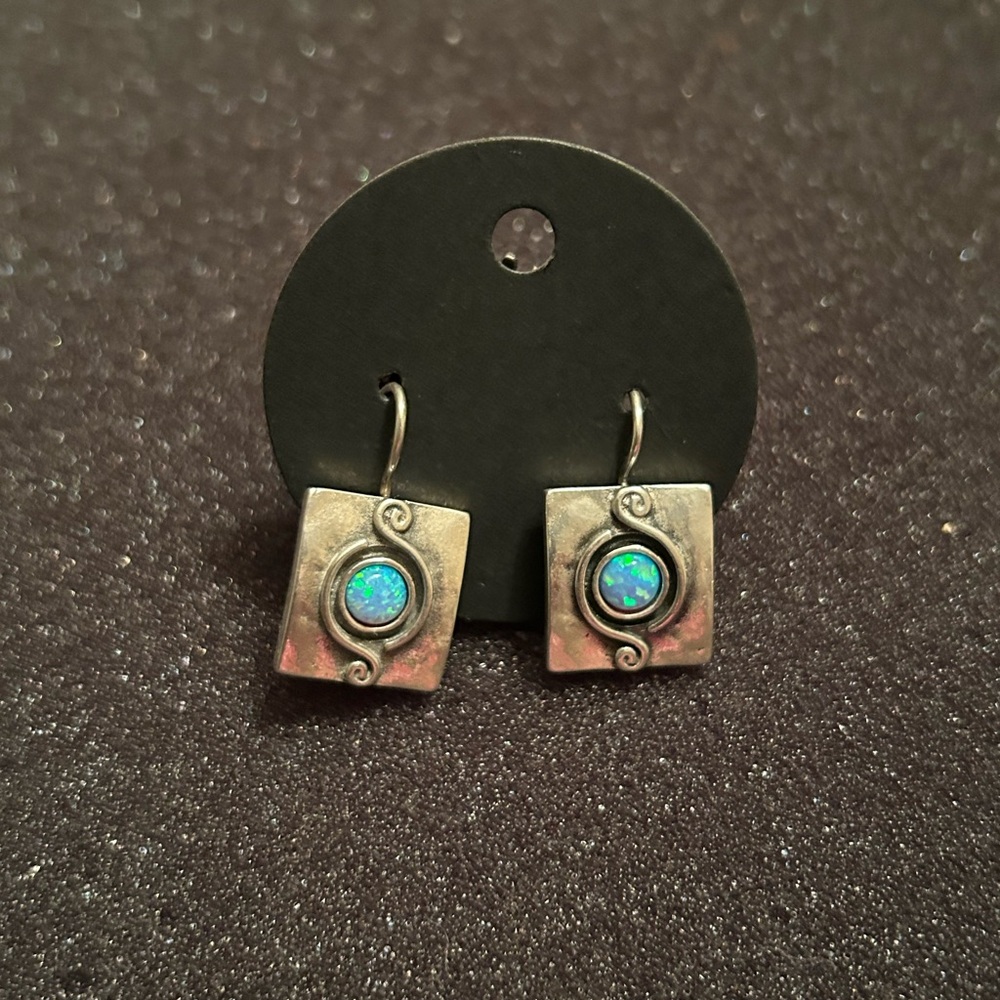 Elegant Hammered Silver and Fire Opal Earrings